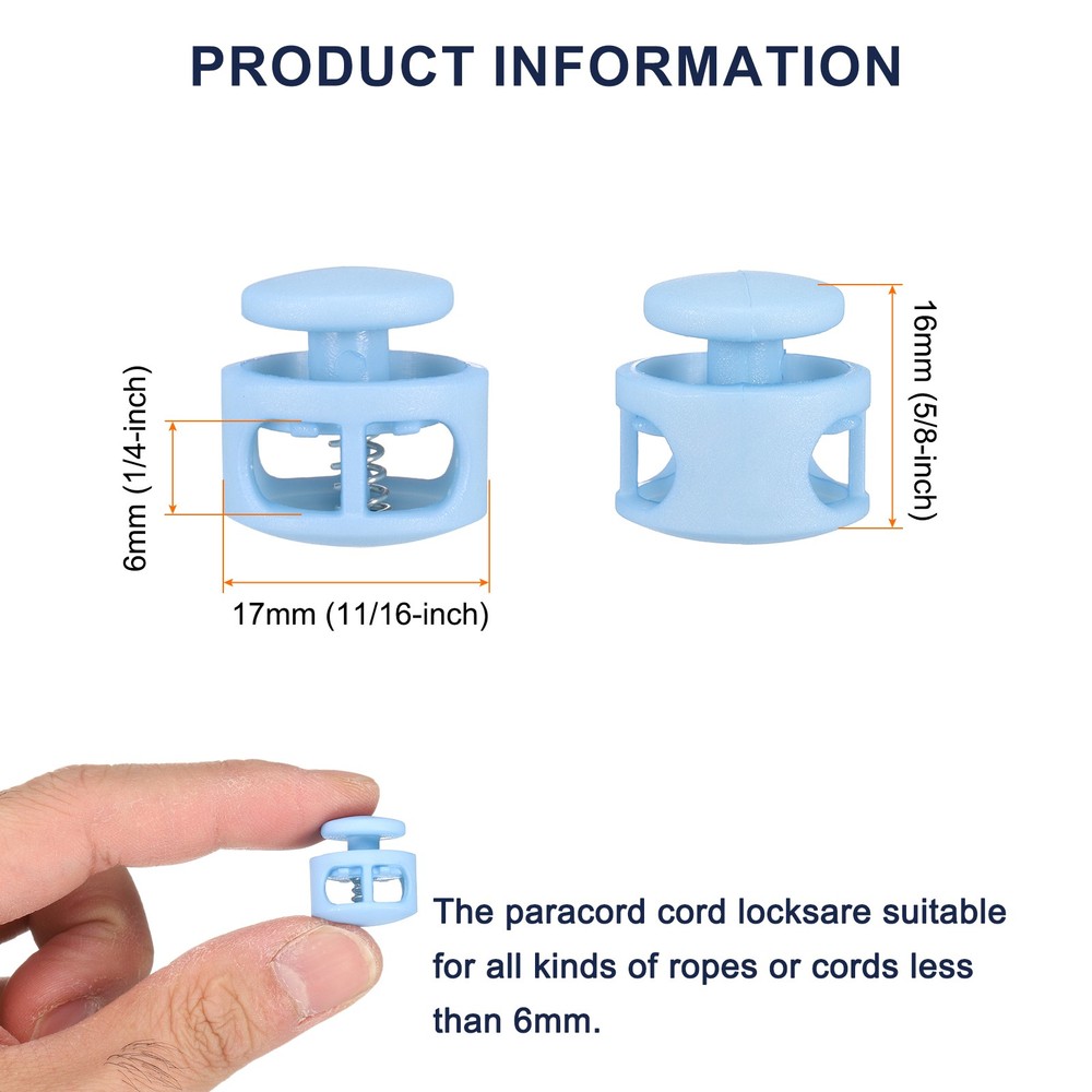 10pcs Cord Lock Double Hole Spring Toggle Stopper for Drawstring, Light Blue