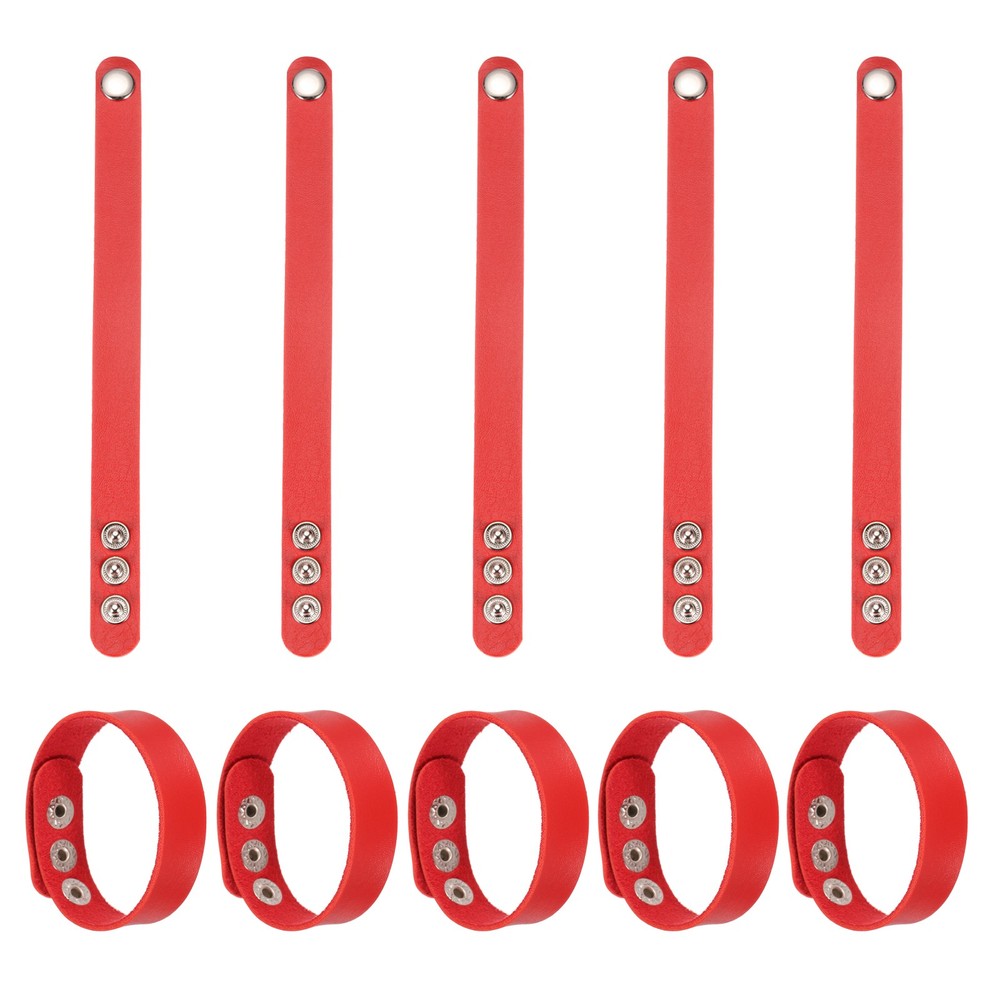 10 Pcs Plain Leather Bracelets Leather Snap Bracelets, Red