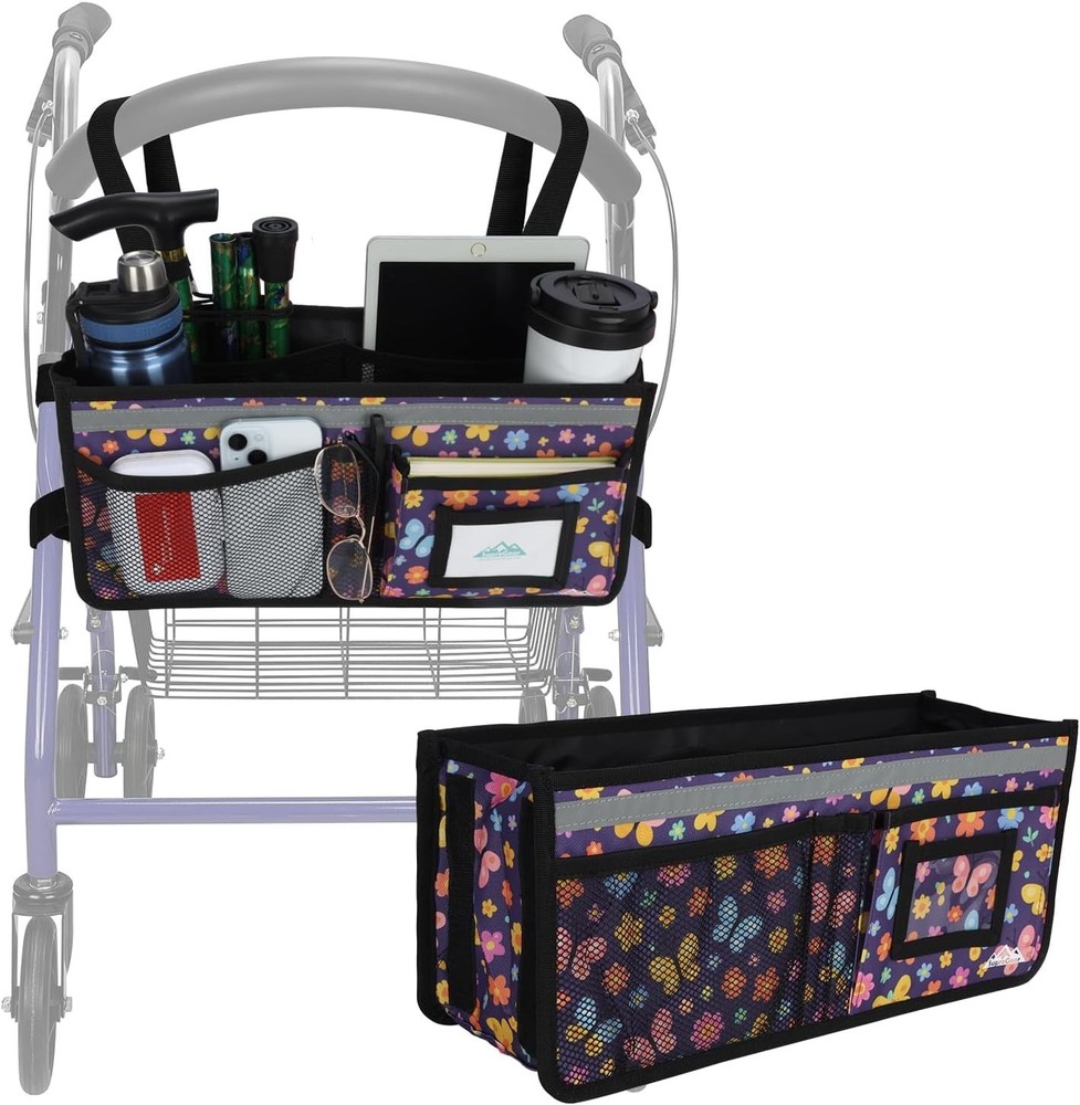 Rollator Basket, Rollator Walker Bag w/Cup Holder, Foldable Rolling Walker Wa...