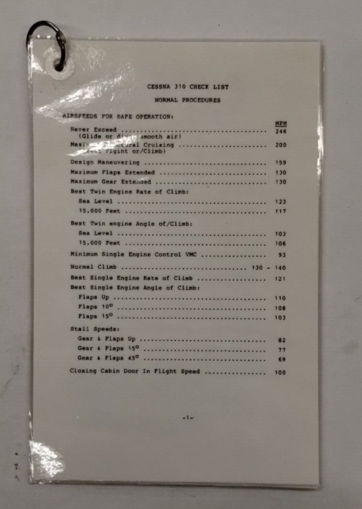 Cessna 310 Checklist (Laminated)-Copy