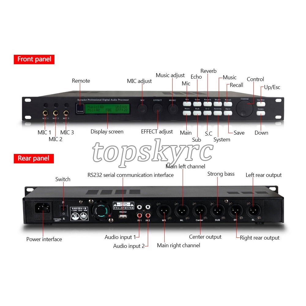 Karaoke Effect 110V Karaoke Processor 32Bit DSP Processor for Speakers TZT-X5