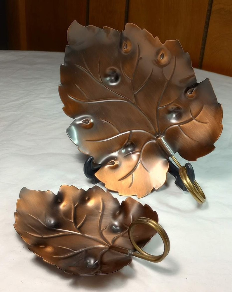 Large and Small matching CopperCraft Guild Leaf Tray dish brass ring handle