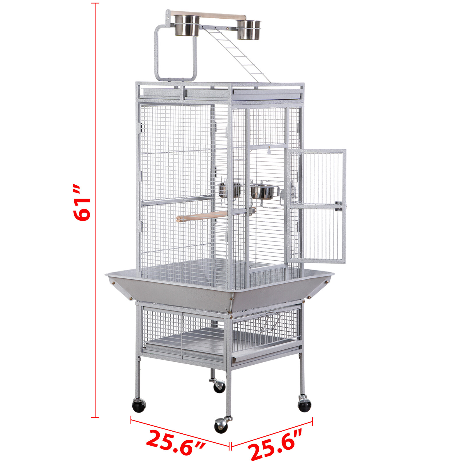 61" Wrought Iron Parrot Bird Cage Playtop w/ Rolling Stand for Cockatiels White