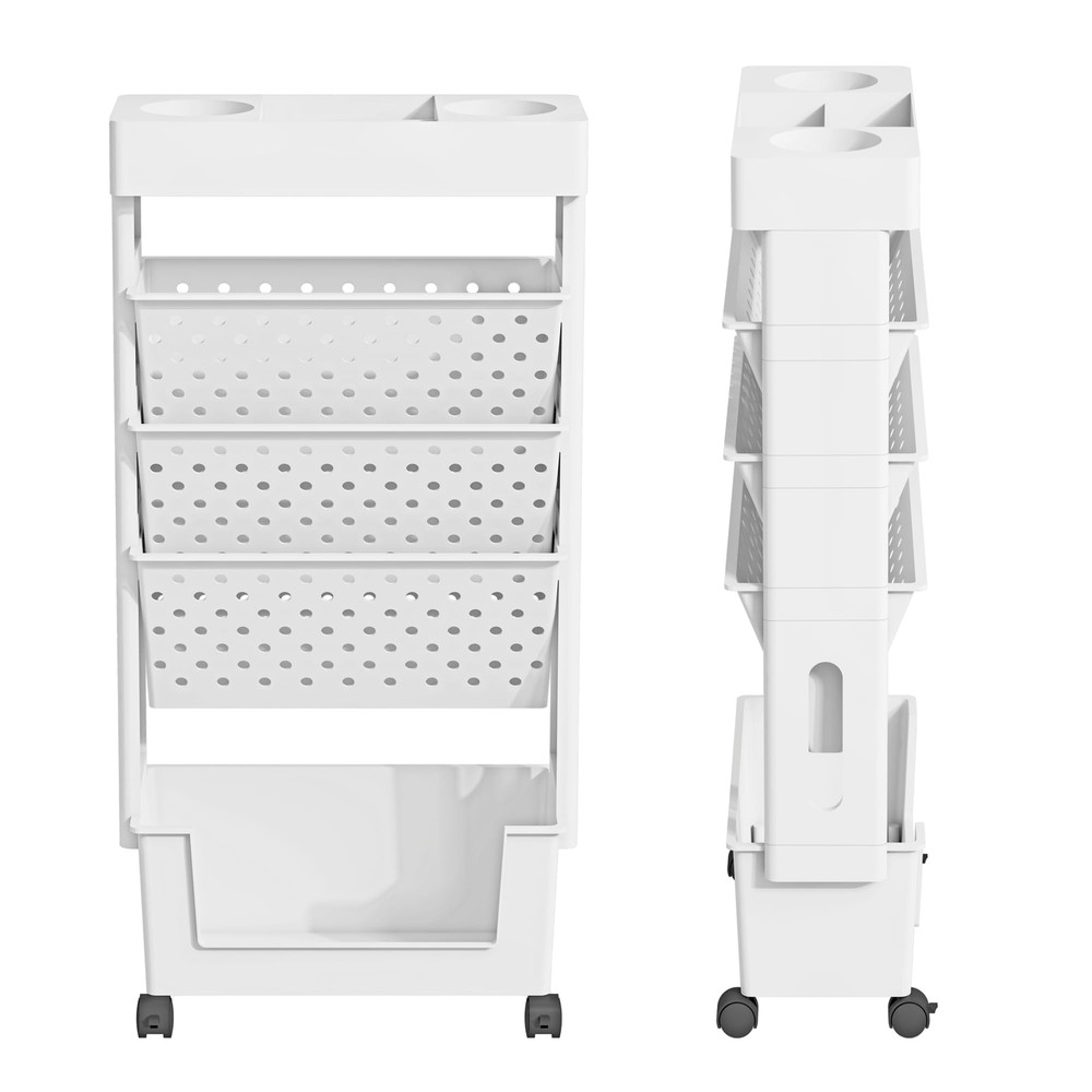 5tier Mobile Bookshelf Rolling Bookcase Book Storage Rack Movable File Folder Or