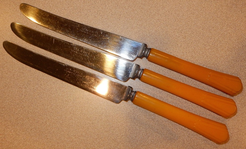 Bakelite Flatware Sta Brite Knives Yellow