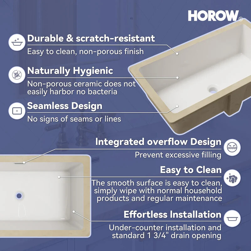 27.6" X 15.8" Vitreous Undermount Bathroom Sink Rectangular with Overflow Hole