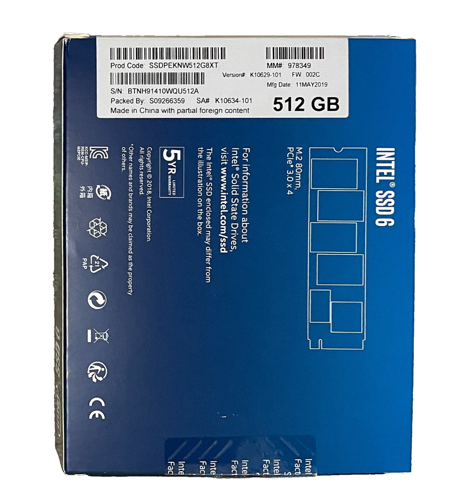 Intel 512GB M.2 Internal Solid State Drive (SSDPEKNW512G8XT) SSD 6