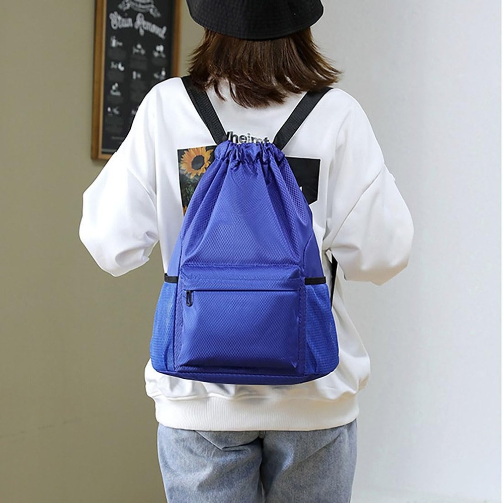 Drawstring Backpack Bag, Waterproof Draw String Back Sack with Zipper Pocket,...
