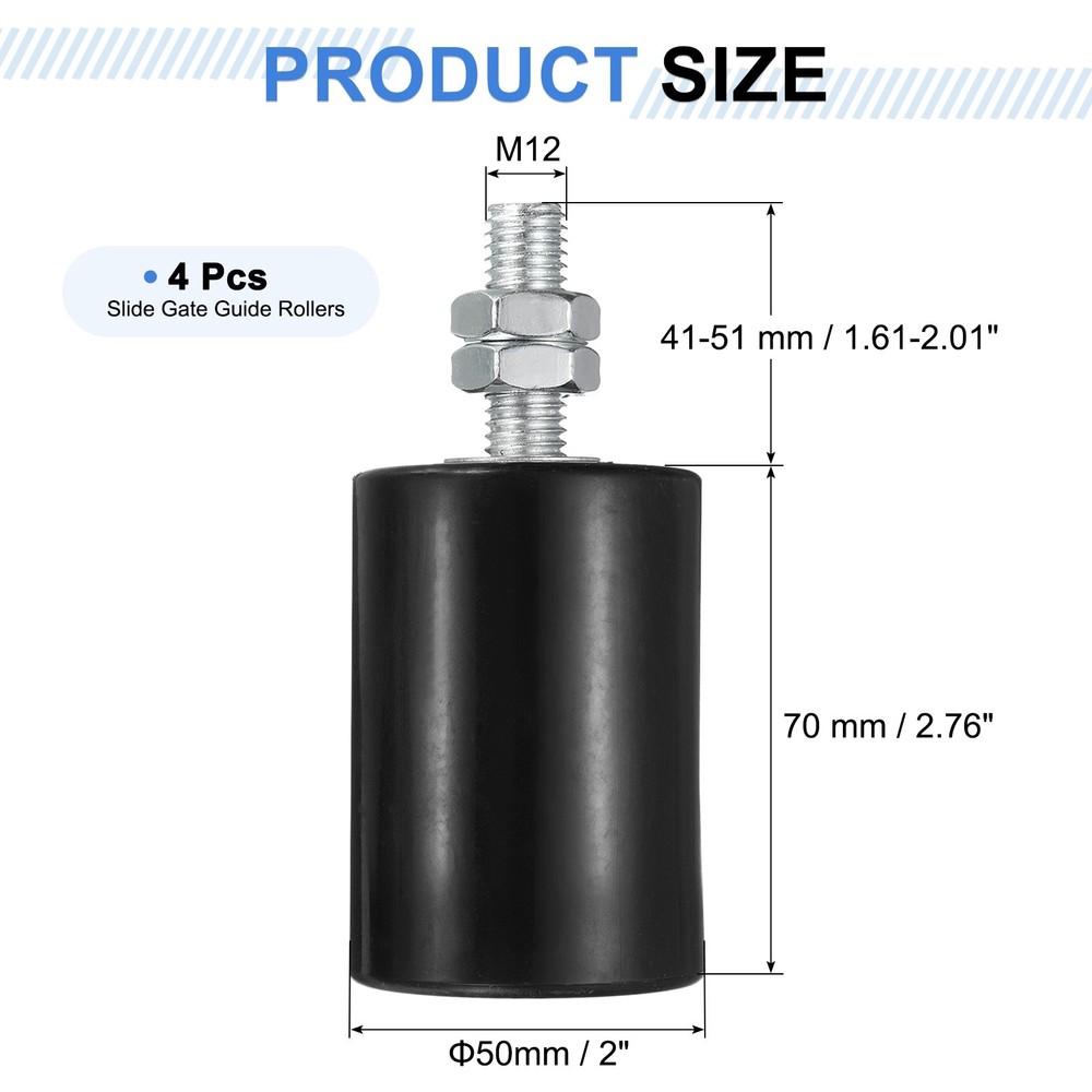 4Pcs Slide Gate Guide Roller, 2"x2-3/4" Nylon Sliding Gate Support, Black