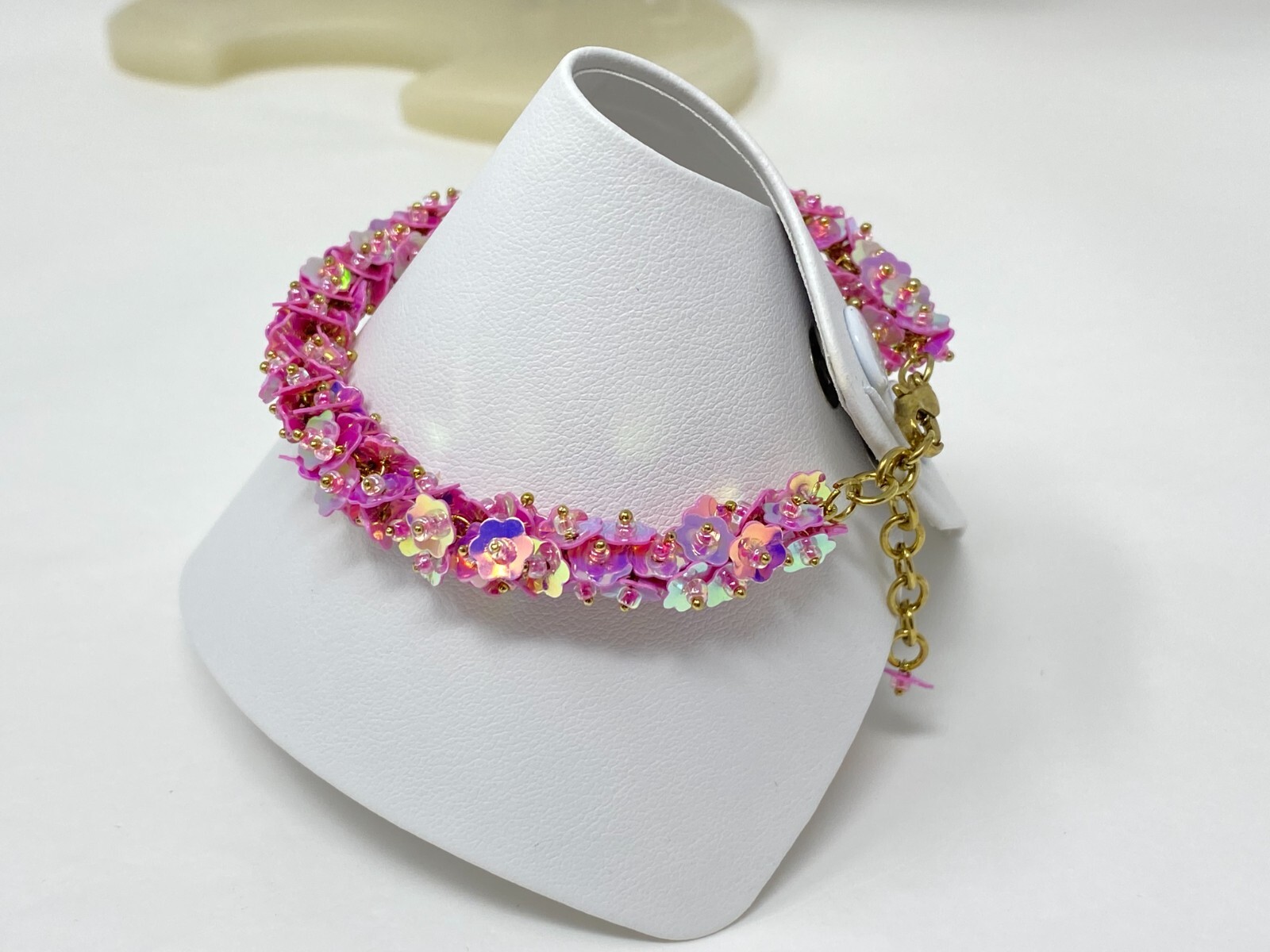 Handmade Pink Purple Iridescent Flower Sequin Bead Bracelet