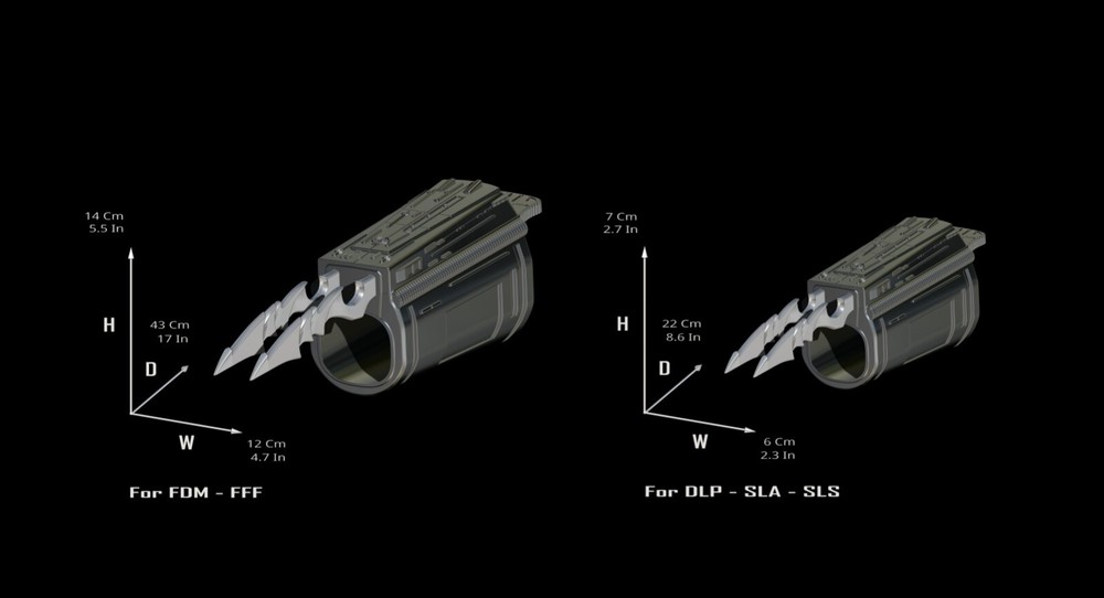 Predator Gauntlet Forearm Right, two versions - File STL-OBJ for 3D printing -