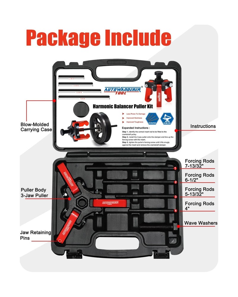 Harmonic Balancer Puller with Adjustable 3-Jaw Puller Kit, Forcing ... Fast Ship