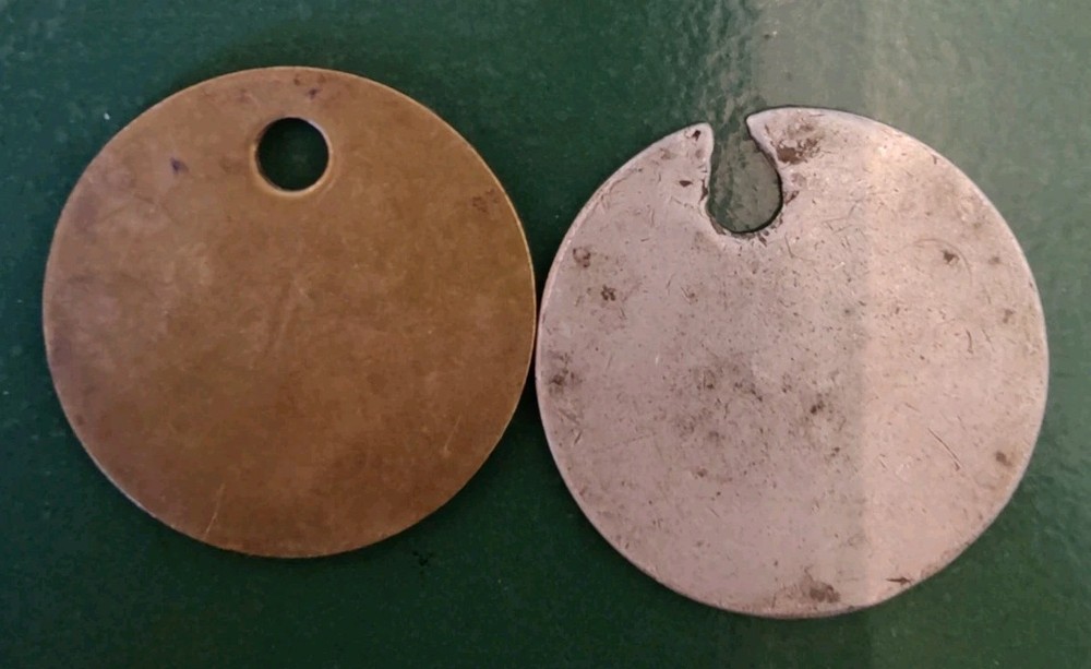 2x GRIMETHORPE Colliery Pit Check Tally - marked GRIMETHORPE COLLIERY 259