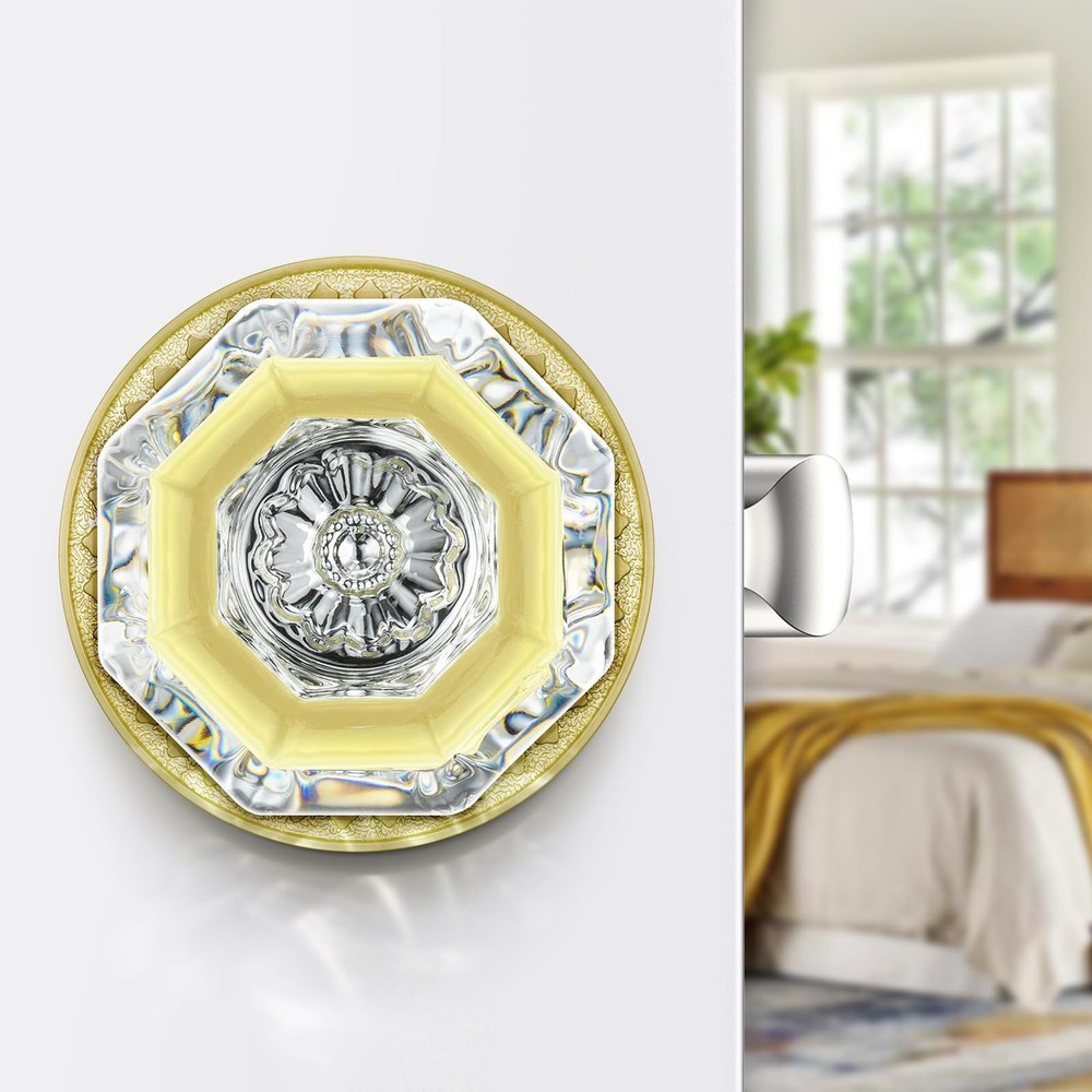 Glass Door Knobs with Lock, Gold Satin Brass Crystal Door Knobs Interior for ...