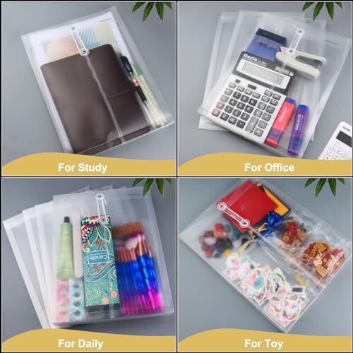 Pack Plastic Envelopes with String Tie Closure,A4 Letter Size, Poly 12 Clear