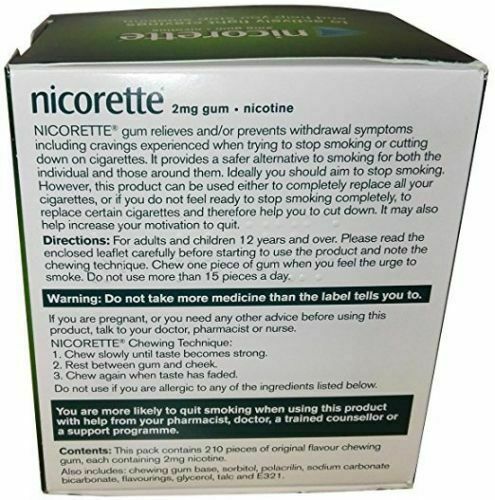 6 x Nicorette ORIGINAL Chewing Gum 2mg 210 Pieces "FREE SHIP TO USA"