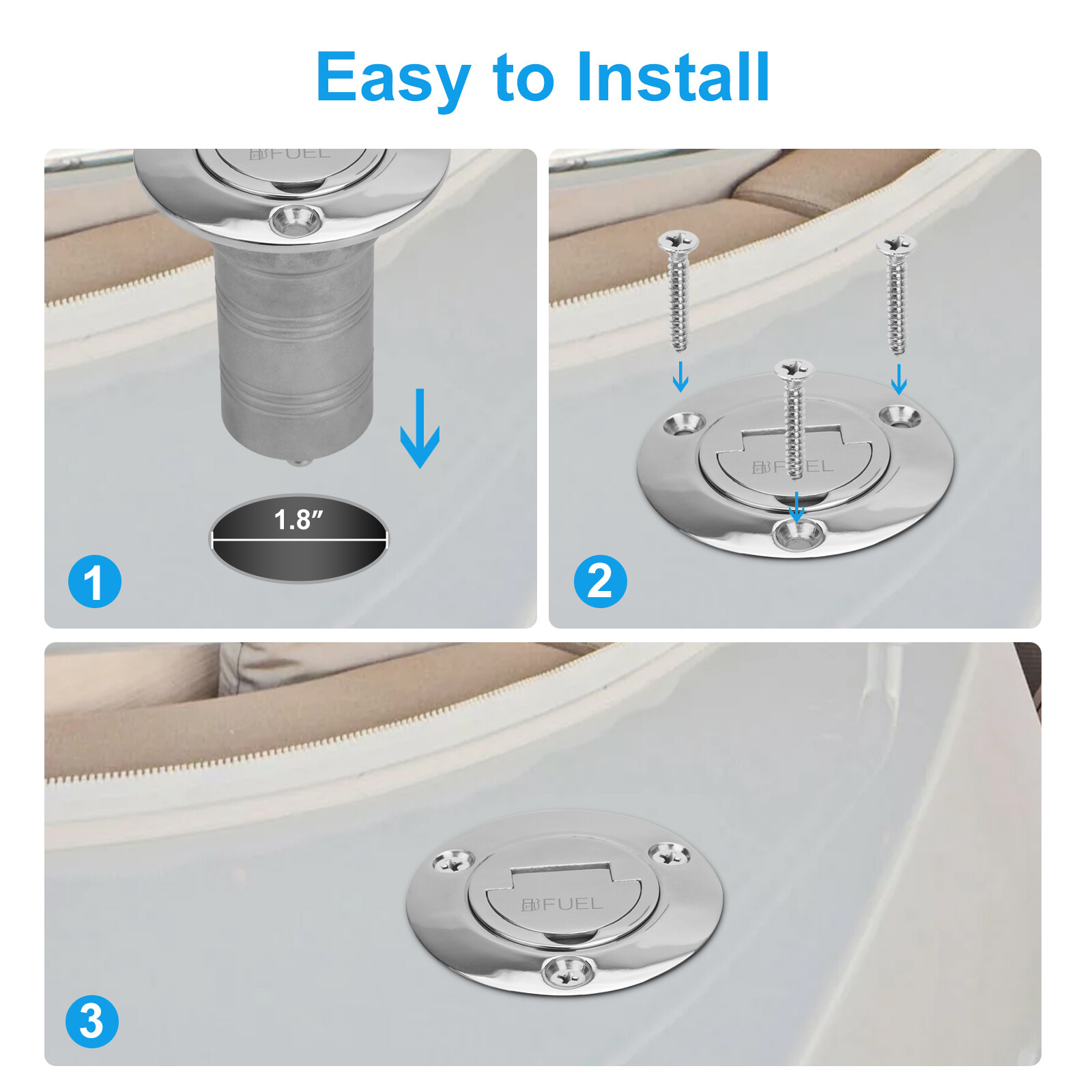 Stainless Steel Boat Fuel Deck Filler with Keyless Cap for Marine 1-1/2" (38mm)