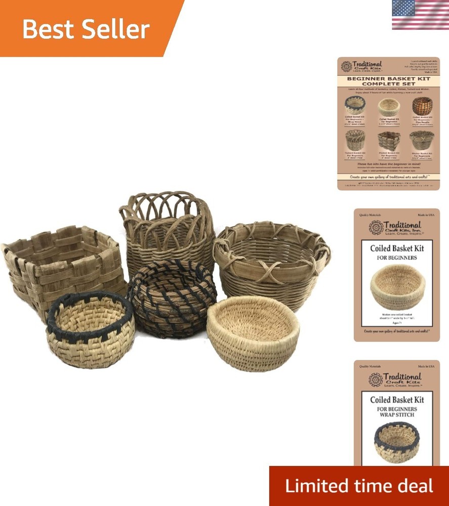 Beginner Coil Basket Kit - Complete Basket Weaving Kit Set, 6 Basket Making K...