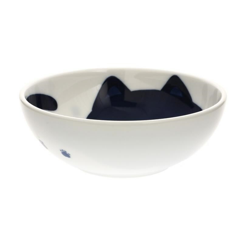 Japanese Rice Soup Dessert Bowl 4-7/8"D Porcelain Blue Tuxedo Cat Made in Japan