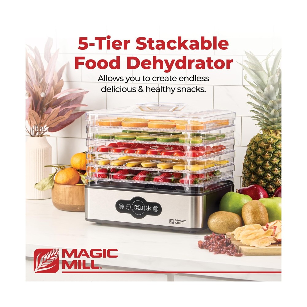 Magic Mill Food Dehydrator Machine | 5 Stackable Stainless Steel Tr... Fast Ship