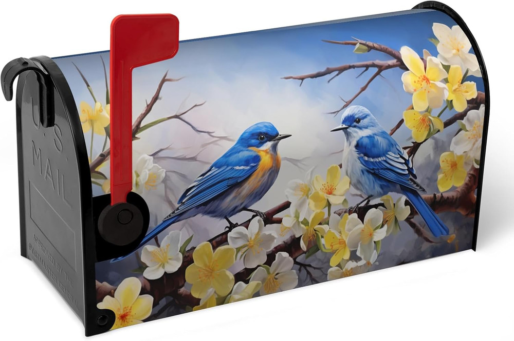 Spring Mailbox Covers Magnetic Large Size Bluebirds Mailbox Post Cover Summer Fl