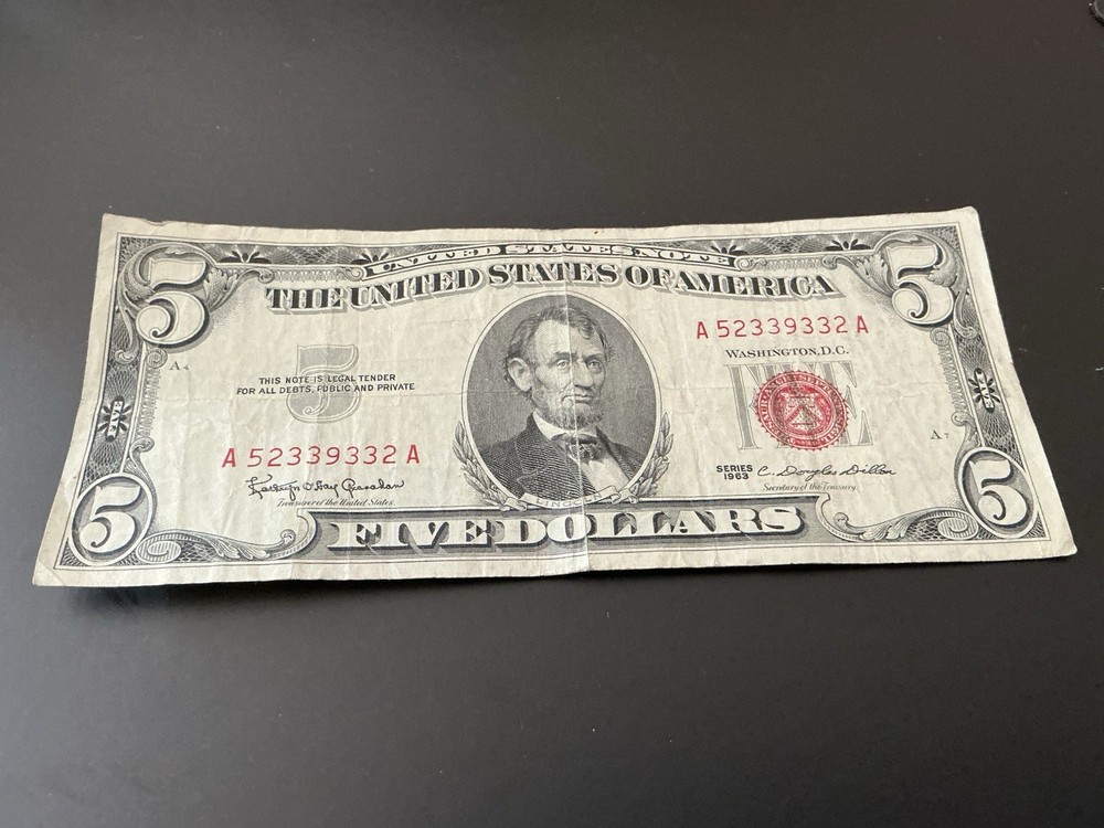 1963 red seal 5 dollar bill