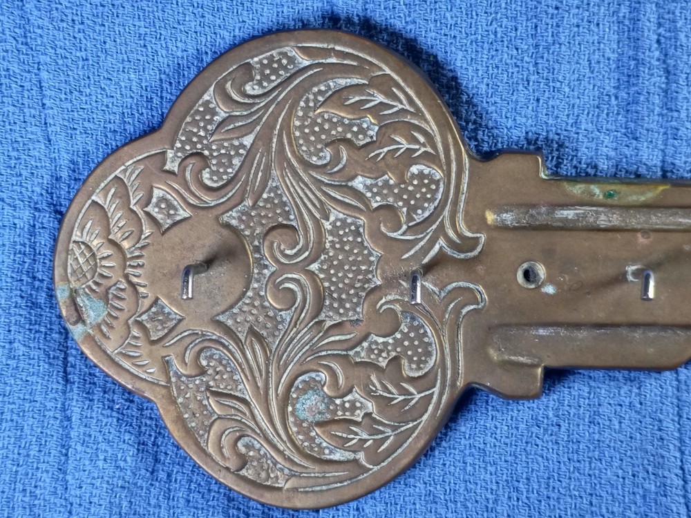 Vintage LARGE Wall Key Holder, Key Shaped Solid Brass w 5 Hooks