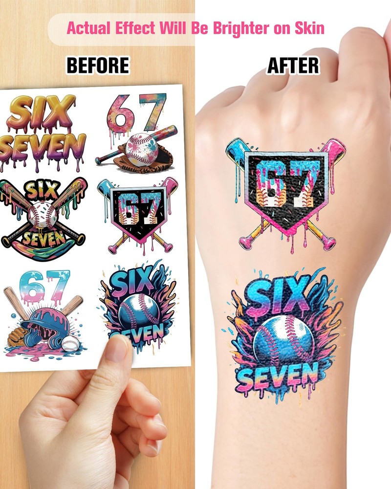 YanZonic 166Pcs Drip Baseball Temporary Tattoos - 6 7 Pink Medium, Multicolor