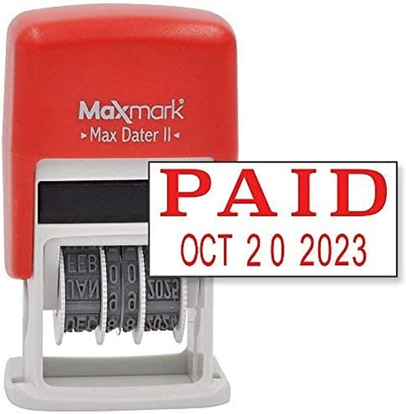 Maxmark Self-Inking Rubber Date Office Stamp with Paid Phrase & Date - RED Ink (
