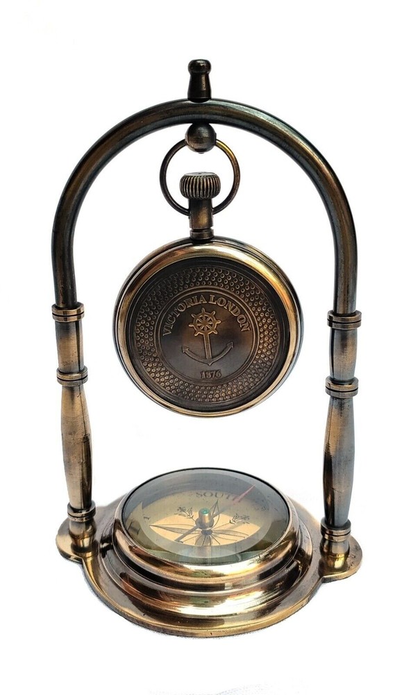 Maritime Compass Base Nautical Table Clock Ship’s Clock Antique Brass