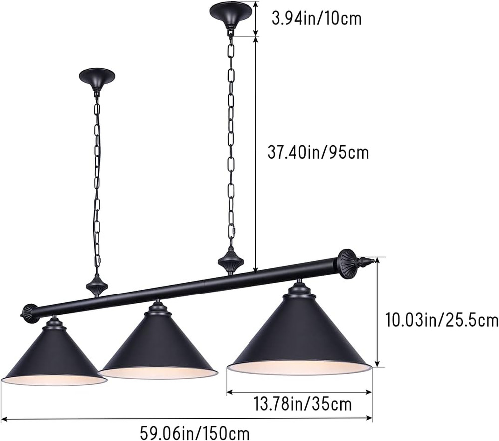 59In Billiard Pool Table Light with Pull Chain Switch on Pendant Light Fixture 3
