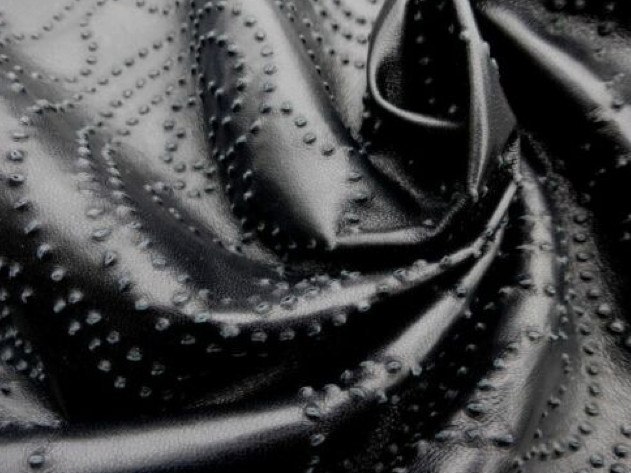 lambskin leather hide Jet Black Perforated Victorian Floral Scroll pattern 1.5oz