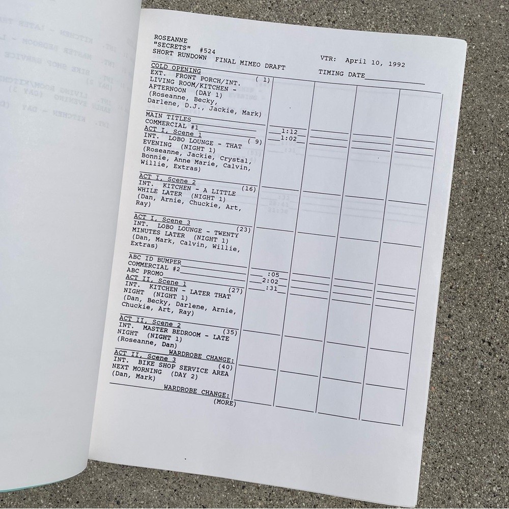 Roseanne Original 1992 Production Used Final Draft Script Secrets Barr Metcalf