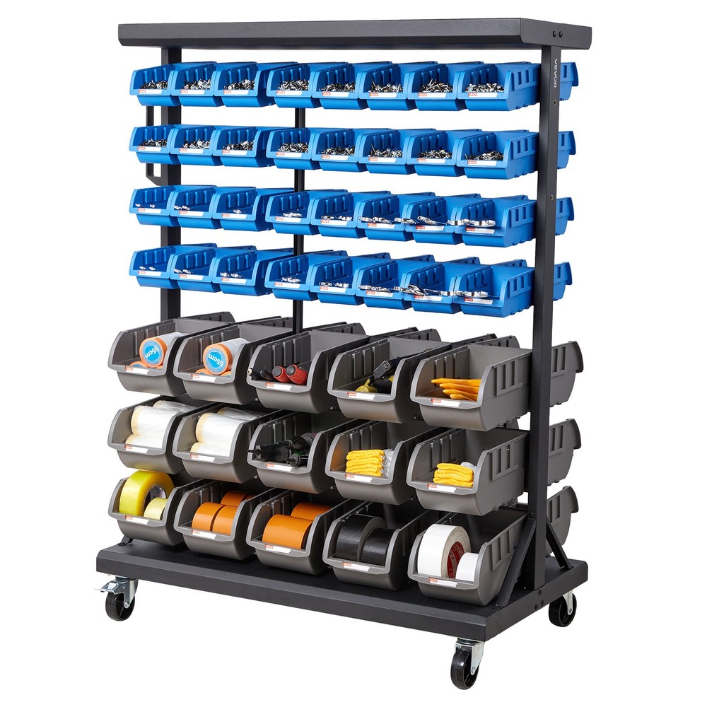 VEVOR Double-Sided Rolling Bin Rack 7-Tier Bin Rack Storage System with 94 Bins