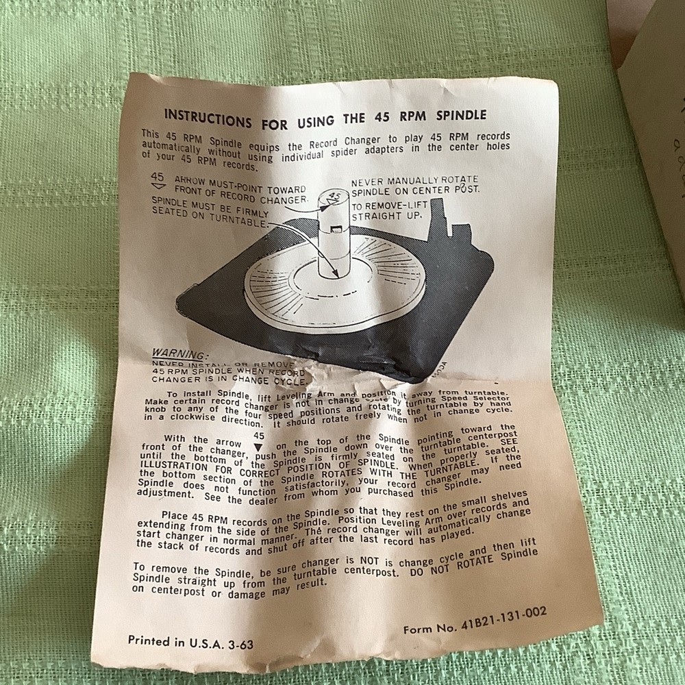 Admiral 45 RPM spindle Adapter / Stacker ( 3D5466 )