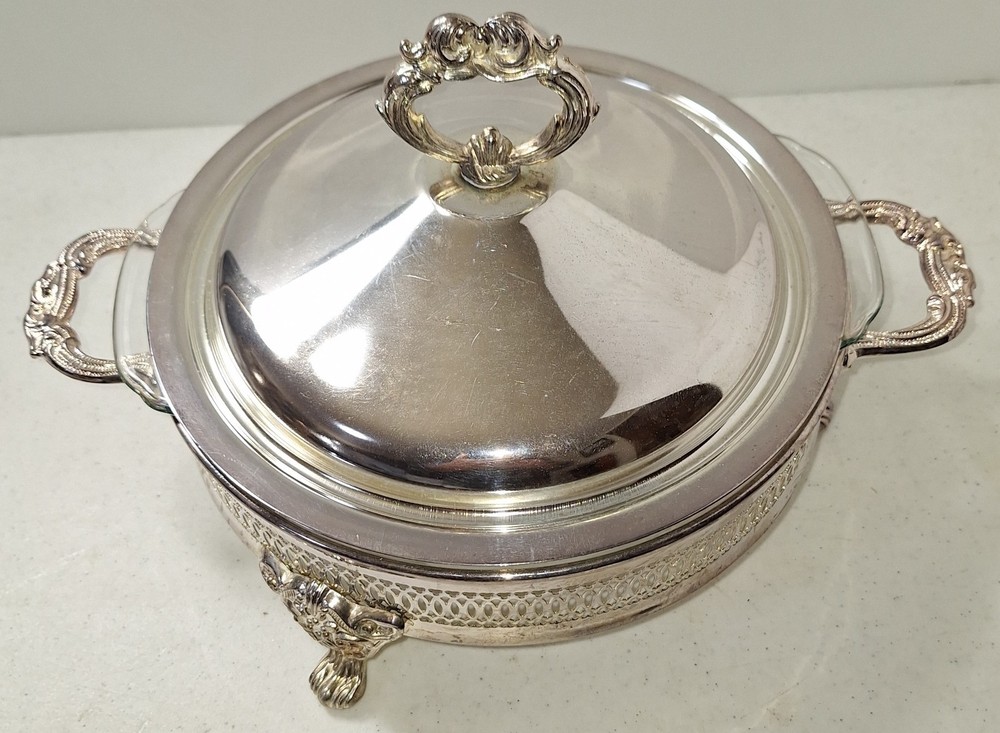 Vintage 4-Piece "Italy EPZ Silverplated" Serving Footed Dish, Glass Bowl Insert