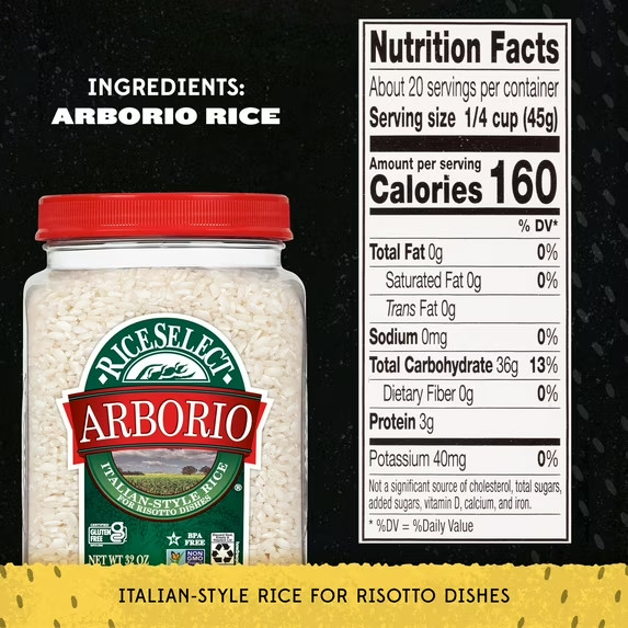 RiceSelect Arborio Rice, Italian-Style Rice for Risotto, 2 lb Jar