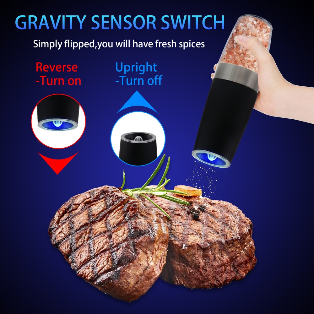 2Pack Electric Salt and Pepper Grinder Set, Automatic Gravity Salt & Pepper Mill