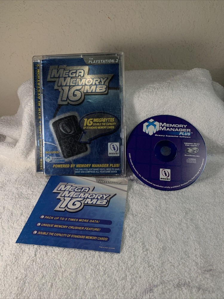 Mega Memory 16MB Memory Manager (Playstation 2, PS2) Case Manual & Disc - Tested
