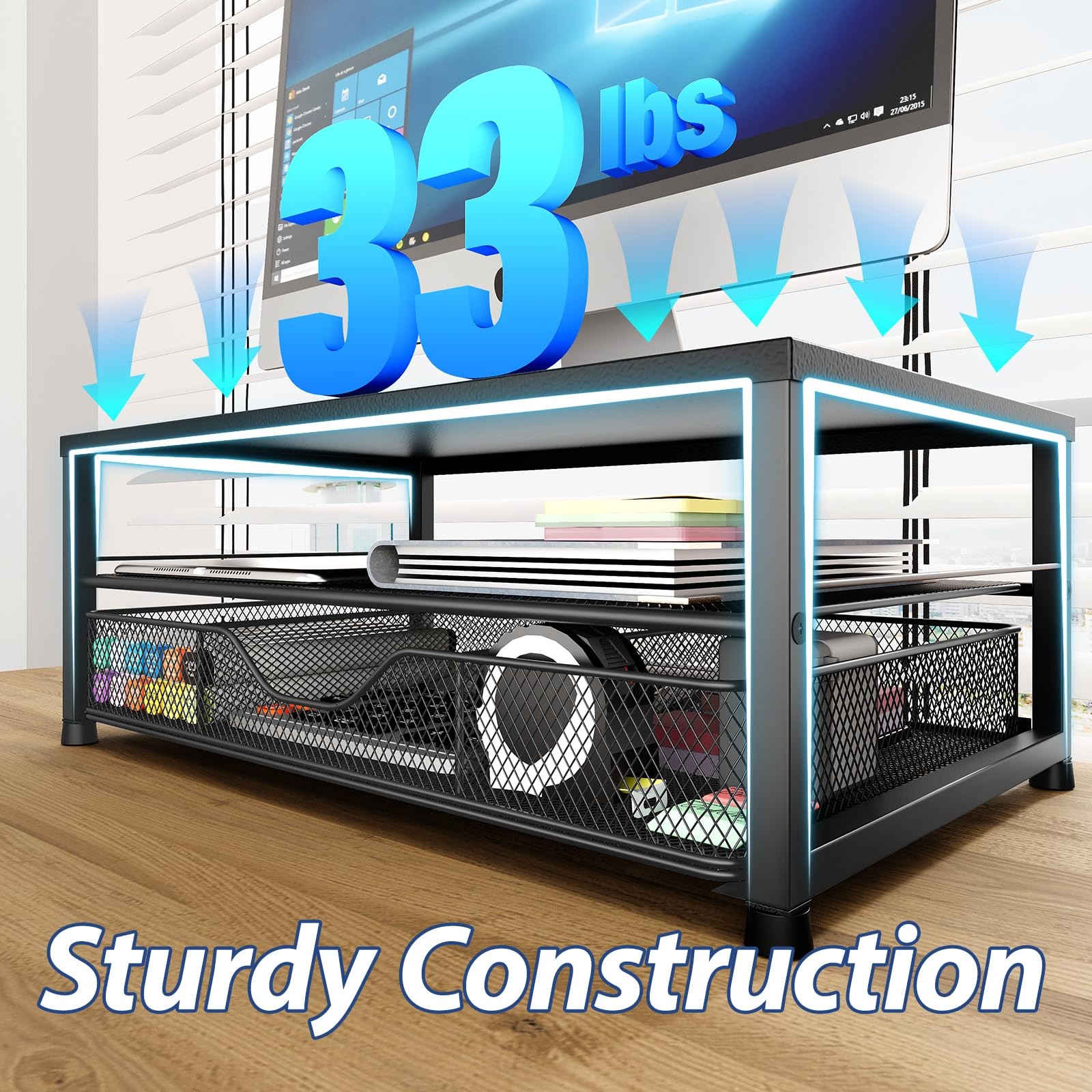 OPNICE Desk Organizer and Accessories, 2-Tier Computer Monitor Black 1-Pack