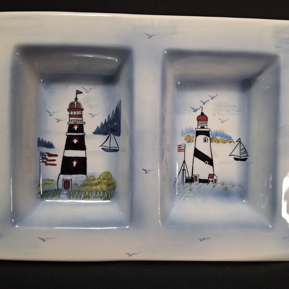 Coastal Lighthouse 4 Section Platter Rectangular Serving Dish Nautical Decor