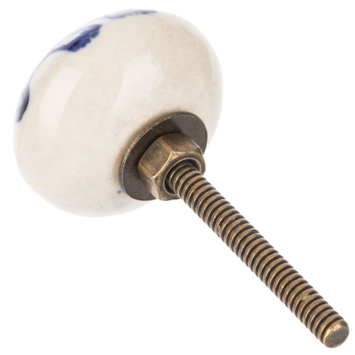 1 Antique Blue white Porcelain Ceramic Drawer Cabinet Knobs Pulls 1.25 brass end