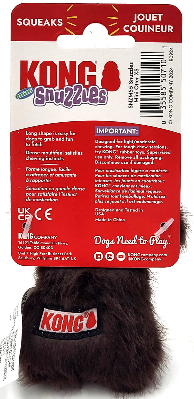 KONG Snuzzles Mini Otter XS Squeaky Comfort Toss & Play Dog Toy 4.75"