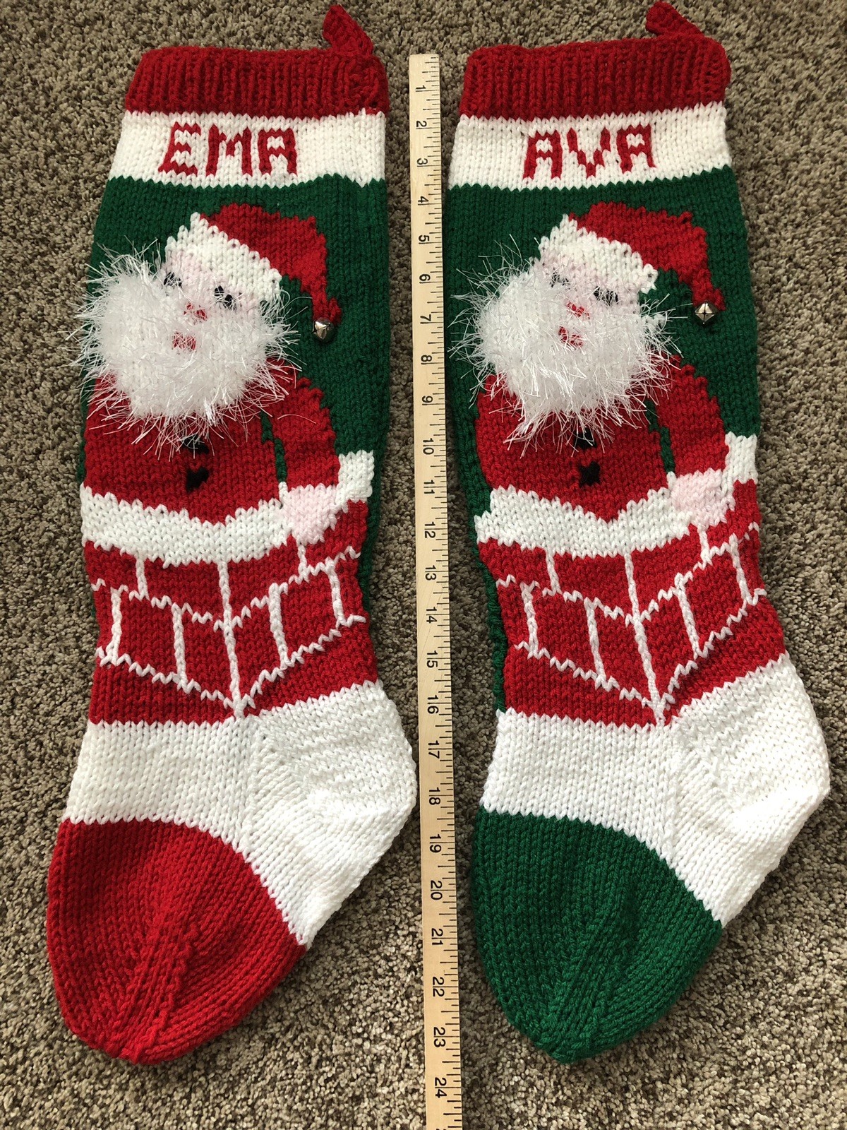 Hand Knit Christmas Stocking~24" long Choose design & Name