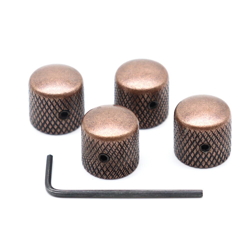 4Pcs Metal Guitar Dome Knobs Volume Tone Control Knobs& Allen Screw Red copper