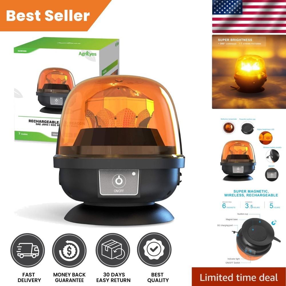 Rechargeable Magnetic Amber Strobe Light - Quick Install for Vehicles & Trailers