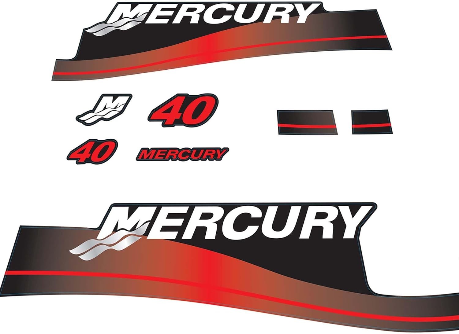 Mercury Marine 40 HP Outboards Motor Top Cowl Cove Decal Sticker Set 803641A00