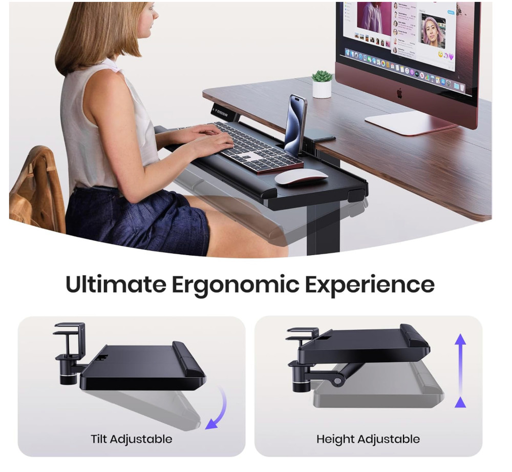 Klearlook Keyboard Tray Under Desk with 360° Rotation, Adjustable Ergonomic