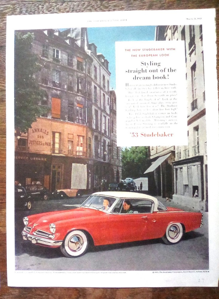 1953 STUDEBAKER AUTOMOBILE Red print ad