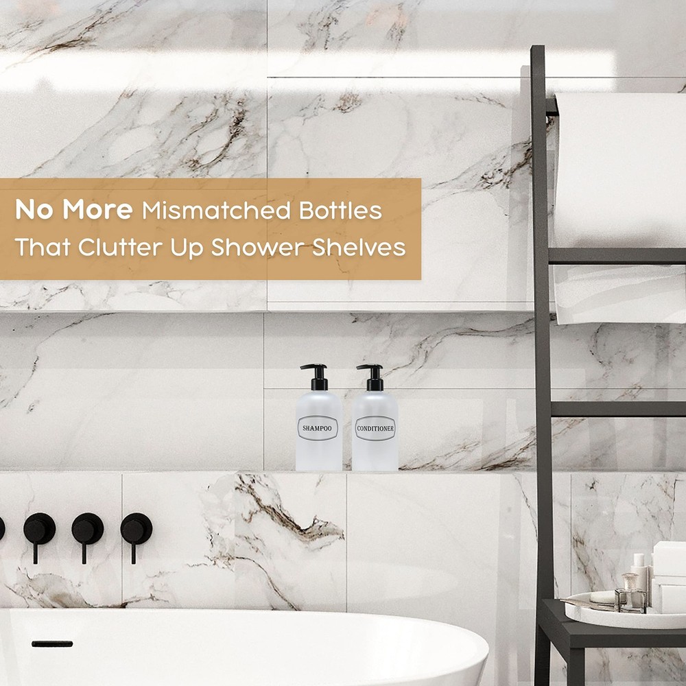Bottiful Home-16 oz Shampoo and Conditioner Refillable Empty Plastic Pump Bot...